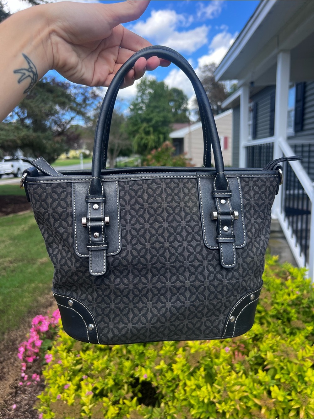 VTG Relic Y2K Black Monogram Logo Shoulder Bag Buckle Detail
